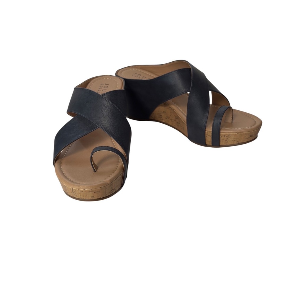 Journee‎ Collection Rayna Wedge Sandal Navy Blue Crisscross Toe Strap Womens 10